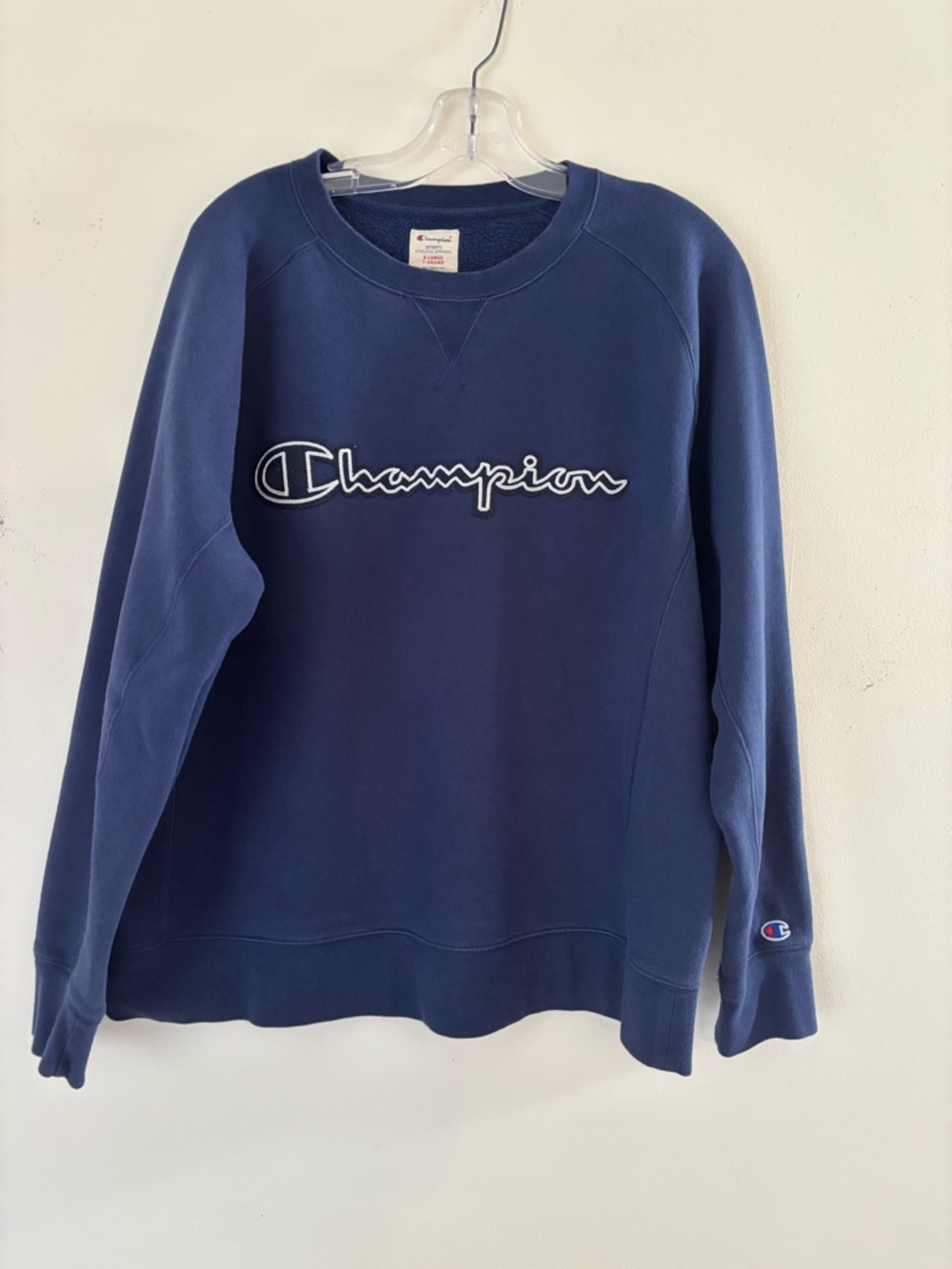 Champion Navy 90’s Era Athleisure Crewneck Sweatshirt with White Outline LogoXL
